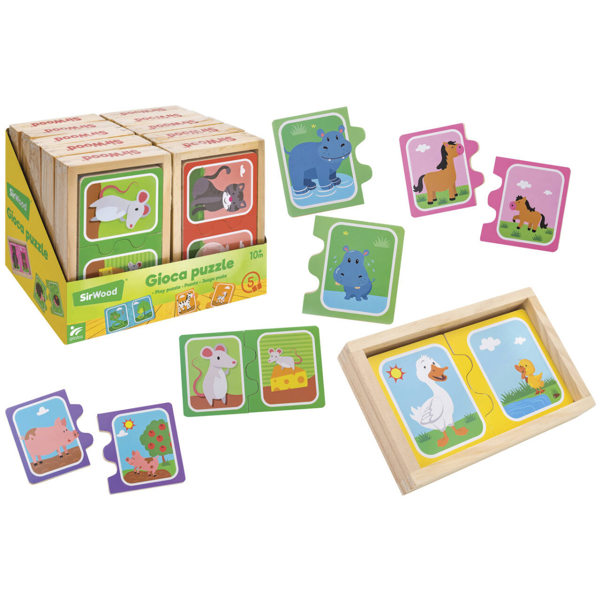 SirWood set 5 lesenih 2-delnih puzzlov 