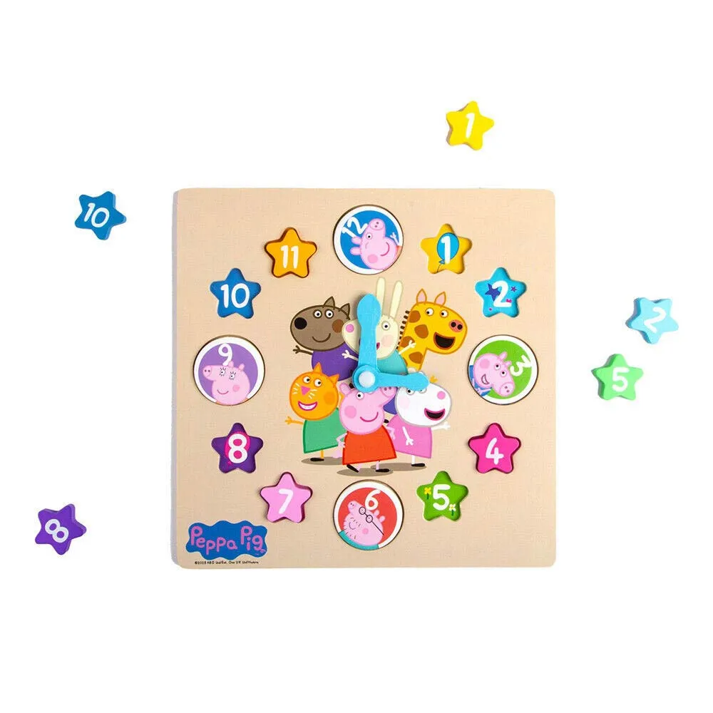 Pujsa Pepa lesena ura z oblikami 