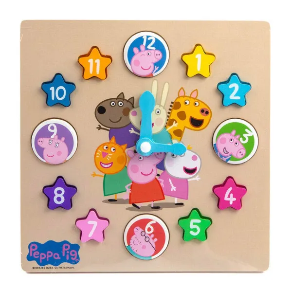 Pujsa Pepa lesena ura z oblikami 